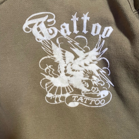 SOLD - Don Ed Hardy hooded sweater 2000s y2k beige graphic hoodie tattoo - Picture 6 of 11